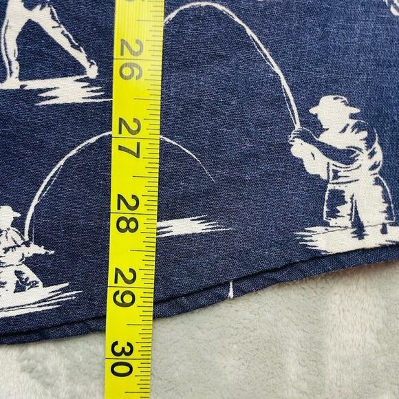 Field & Stream Fly Fishing Patriotic Shirt Mens L Navy Linen Blend Short Sleeve - Picture 11 of 11